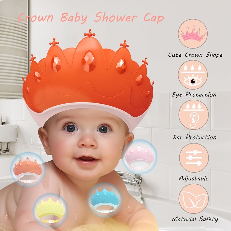 TinyGuardian Baby Shower Cap Shield, Baby bath set shower cap, Visor Hat for Eye and Ear Protection for 0-9 Years Old Children,Cute Crown Shape Makes the Baby Bath More Fun (Red) - Image 2